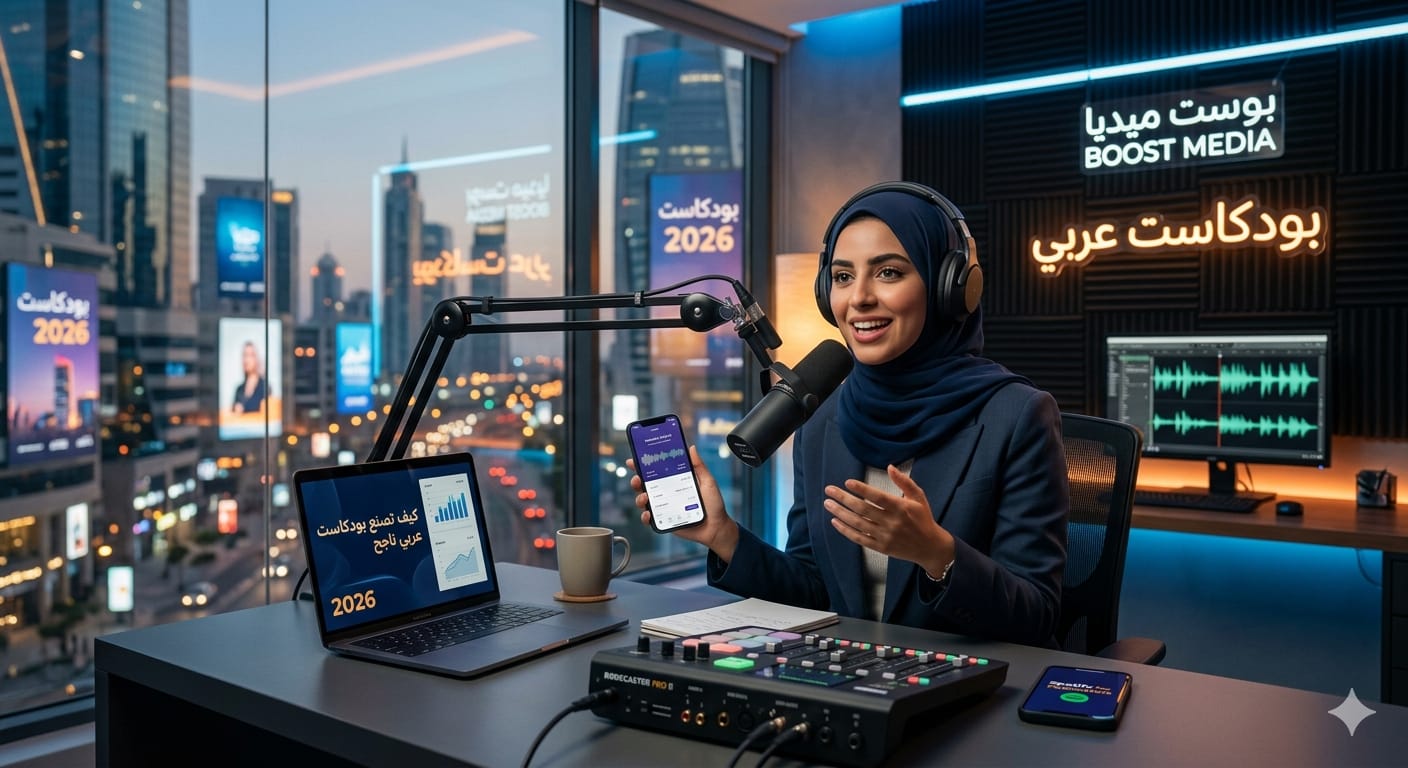 كيف تصنع بودكاست عربي ناجح في 2026 (دليل شامل + استهداف الجمهور + تحقيق أرباح)